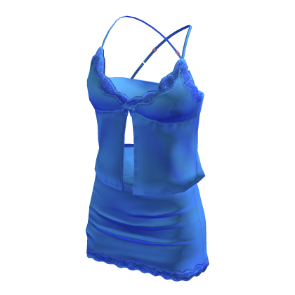 BB Cute Satin Shiny Lace Bow Cami Outfit Blue
