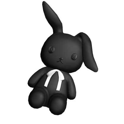 cute goth bunny plush on the floor in black Roblox item