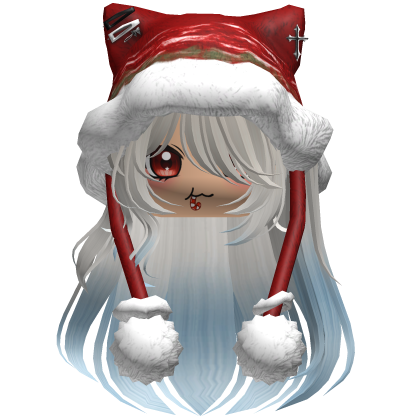 Long White and Blue hair cute Christmas hat Y2k