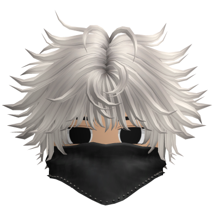 Fluffy Emo Boy Hair w Black Mask (Silver)
