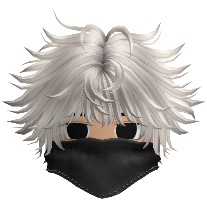 Fluffy Emo Boy Hair w Black Mask (Silver)