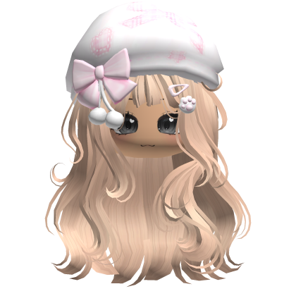 Kawaii Girl Wavy Hair w/ Beret & Face (Blonde) Roblox item