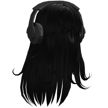 Straight Black Hair with Y2K Black Headphones Roblox item