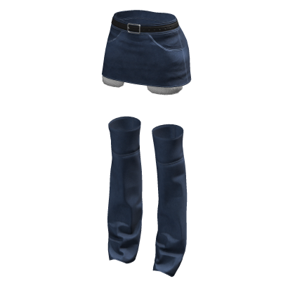 Y2K ☆ Blue Denim Miniskirt With Baggy Warmers