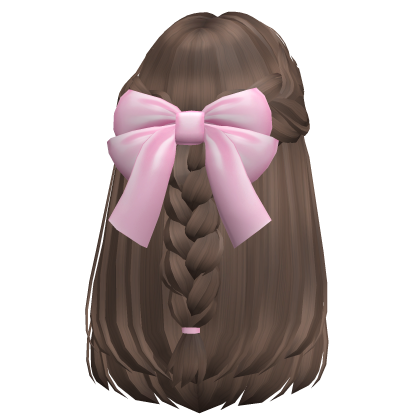 Long Straight Braided Updo Hair w/ Bow (Brown) Roblox item