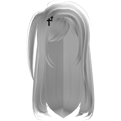 Kawaii long white hair with ponytail&hairclips Roblox item