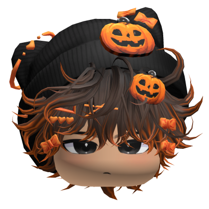 Emo Messy Hair w/ Pumpkin Beanie (Brown) Roblox item