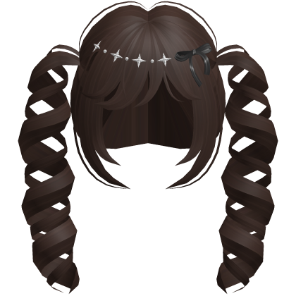♡ Cute Curly Drill Pigtails w/ Bow (Dark Brown) Roblox item