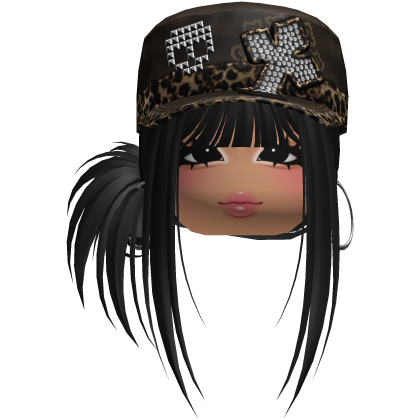 Gyaru Side Bun Hair w/ Cheetah Cap & Earrings