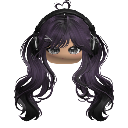 Cute Wavy Pigtails w/ Headphones (Purple&Black) Roblox item