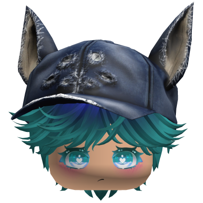 Cute Teal and Blue Male hair with a Y2K cat hat