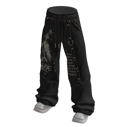 Graphic Print Baggy Jeans (Black)