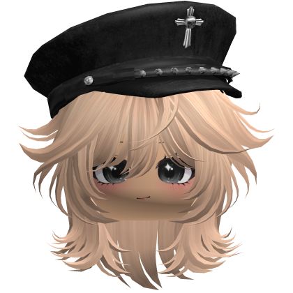 Blonde Short Wolfcut w/ Captain Hat & Chibi Face Roblox item