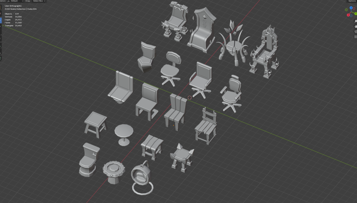Chairs (x19) - Low Poly preview 1
