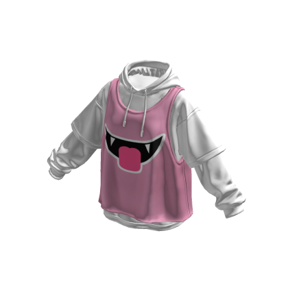 Kpop Fang Layered Oversized Hoodie Waza White Pink