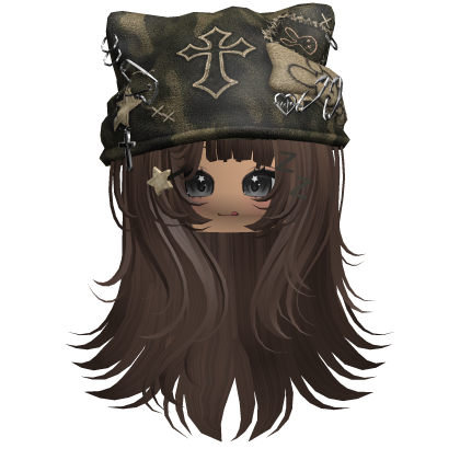 Brown Cross Beret Emo Girl Hair
