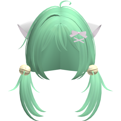 green playful nyanko cute pigtails