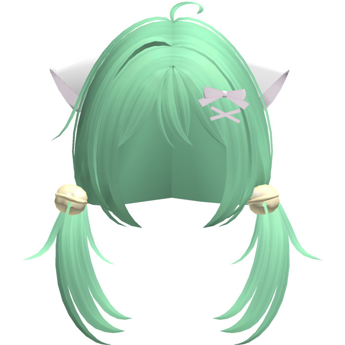 green playful nyanko cute pigtails