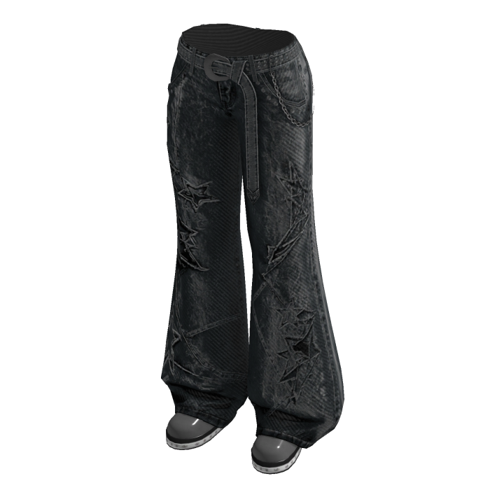 Wide-Leg Pants with Curved Seams (Black)