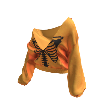 Skeleton Pullover Baggy Hoodie Orange&Black