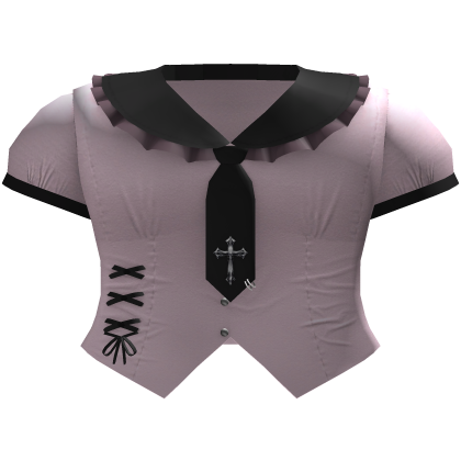 cute gothic pink shirt with black cross tie 