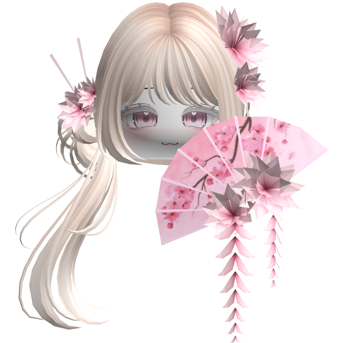 Side Ponytail w/ Cherry Blossoms & Fan