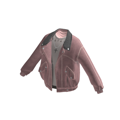 Open Bomber Jacket & Layered Tee (Pink)