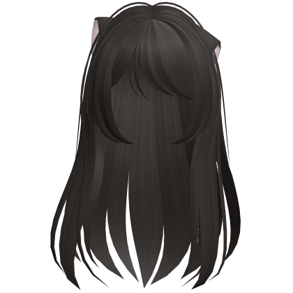 ♡ messy dark brown hair w cat ears Roblox item