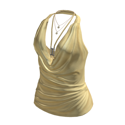 Ruched Cowl Neck Halter Top (Yellow)