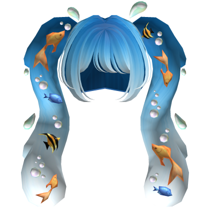 Aquatic Flowing Bubbly Fish Pigtails in Blue White