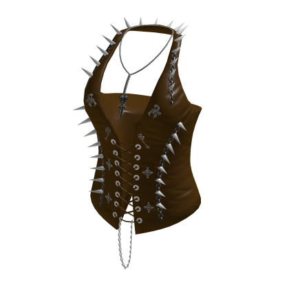 Spiked Lace Up Halter Corset (Brown)