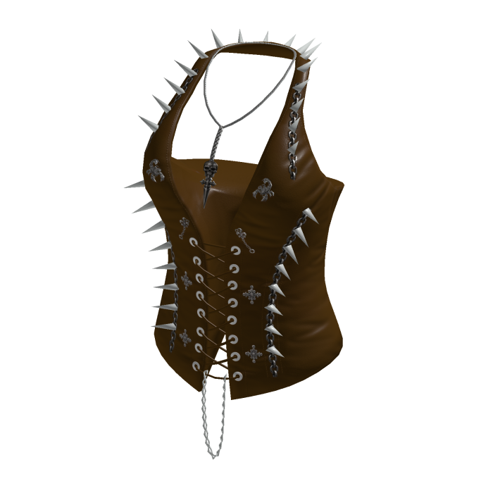 Spiked Lace Up Halter Corset (Brown)