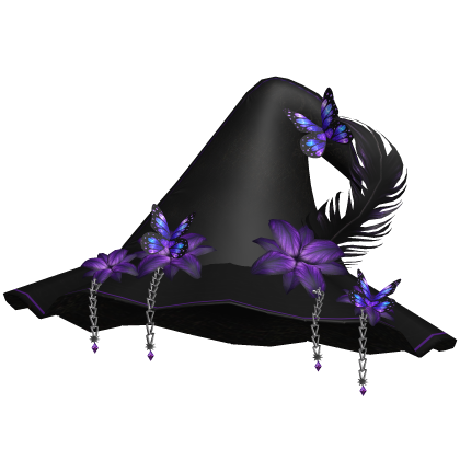 Halloween Magical Witch Hat w Flowers Black Purple Roblox item