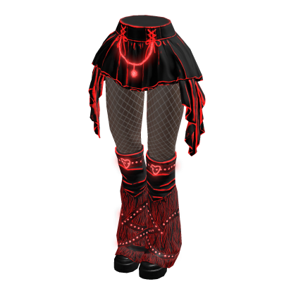 Glowing Emissive Ruffle Y2K Emo Skirt Boots Red