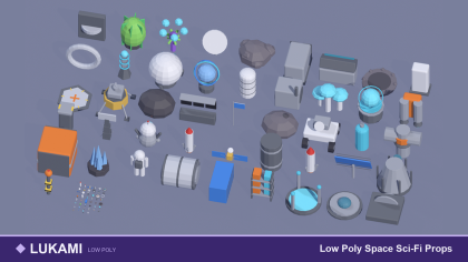 Low Poly Space Sci-Fi Props Pack x46 preview 1