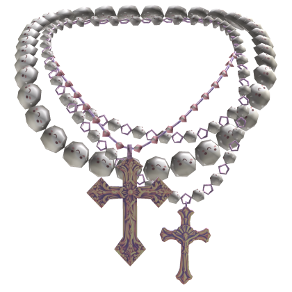 Kawaii Pearl Layered Jesus Cross Necklace Rosary Roblox item
