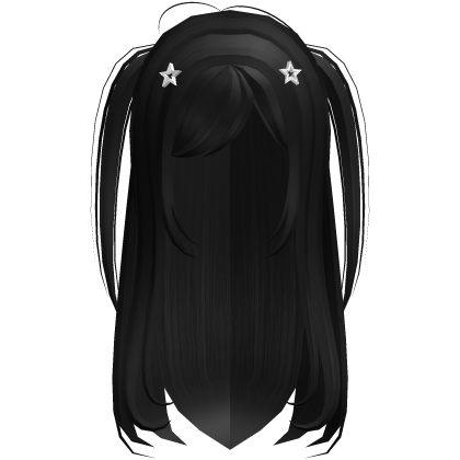 Kawaii long black hair with ponytail&hairclips Roblox item