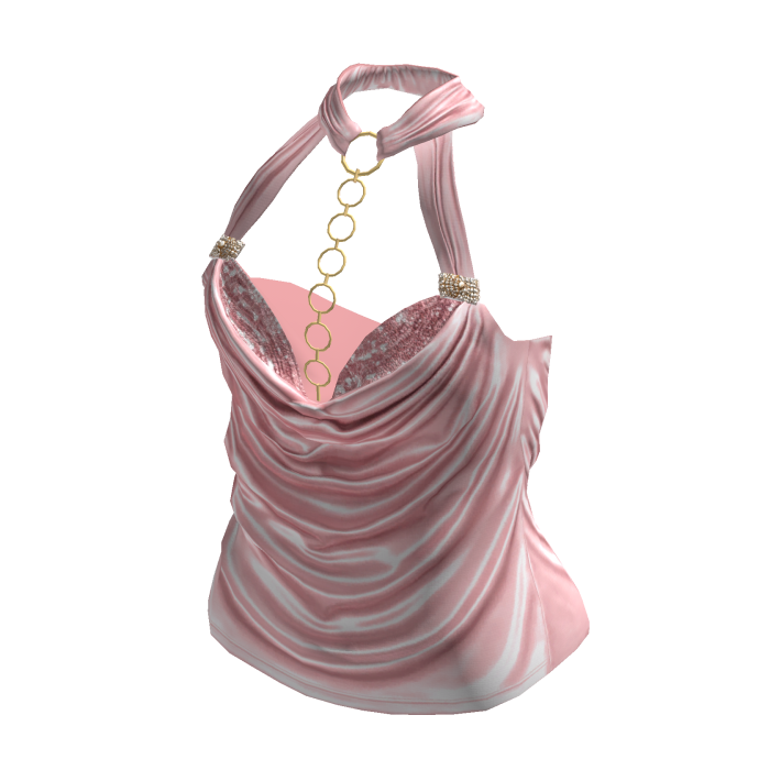 IT GIRL Silk Halter Top w/ Gold Chain (Pink)