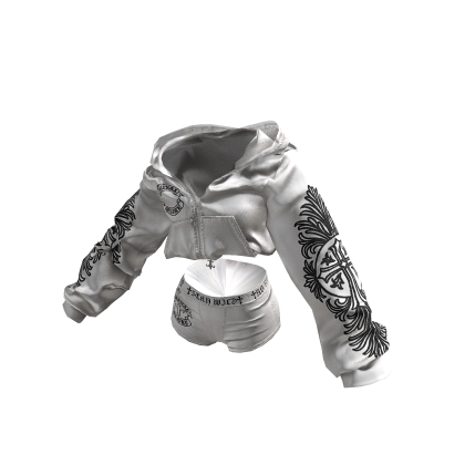 ♥loose fit crop hoodie & shorts setup_White♥
