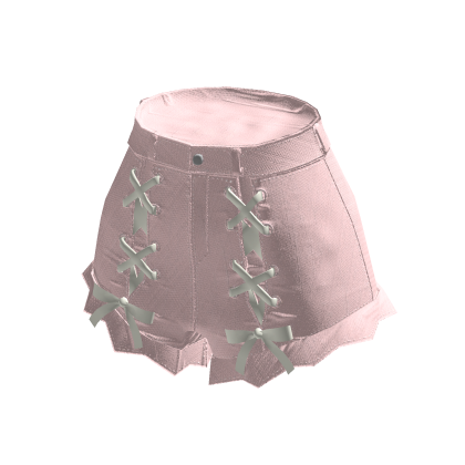 🍀Denim Shorts w Ribbon Braid (Pink) thumbnail