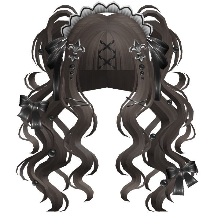 Gothic Doll Curly Pigtails & Ribbons In Brown