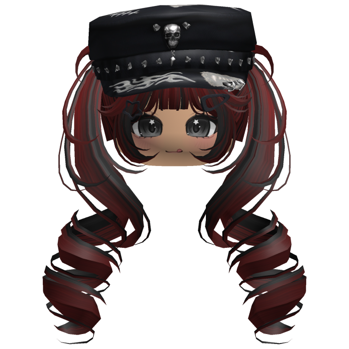 Black&Red Skull Y2K Cap Twirly Hair