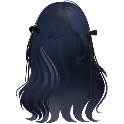 coquette wavy dark blue hair w/ black ribbons  Roblox item