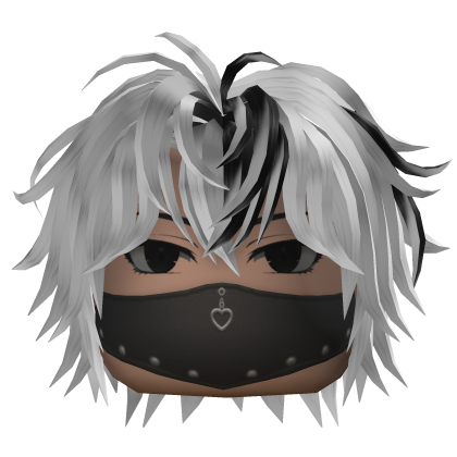 Messy Anime Hair w/ Mask (White/Black)