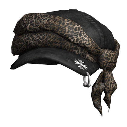 Black Distressed Cap w/ Leopard Print Headband | Roblox Item