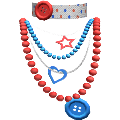 Red & Blue Layered Pearl Necklace Button Choker Roblox item