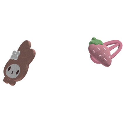 ୨୧: Cute Pink Hairclip with Strawberry and Bear