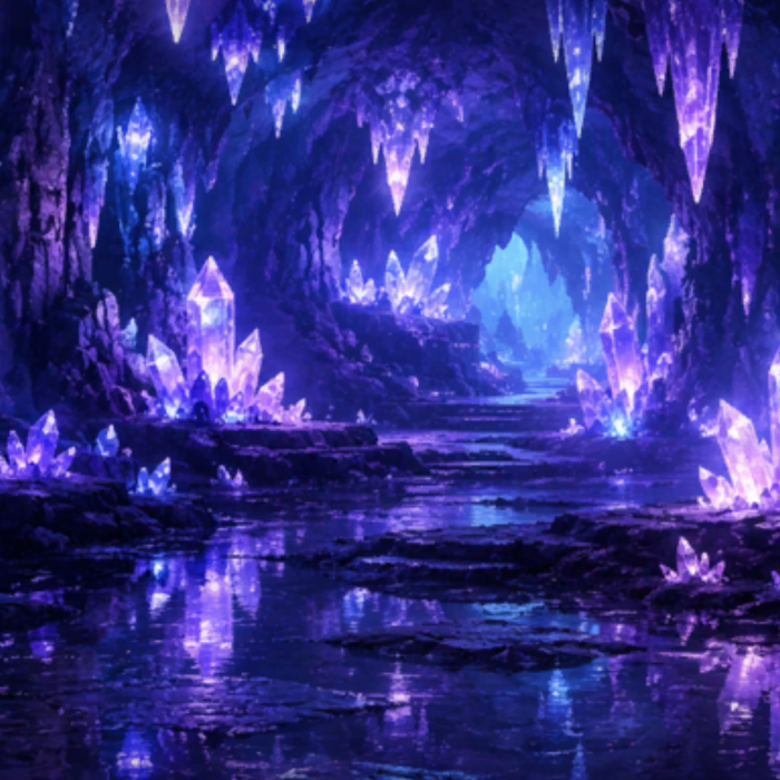 Purple Crystal Cave Fantasy Glowing Gem Background
