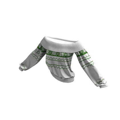 White Green Christmas Knitted Off Shoulder Sweater