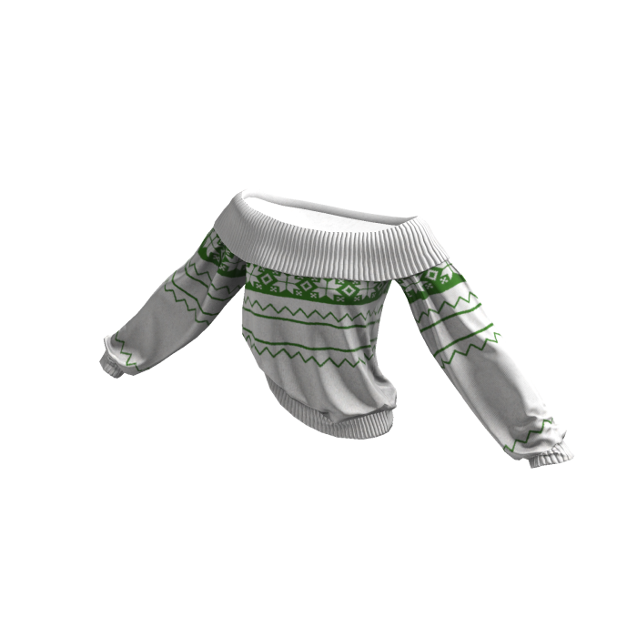 White Green Christmas Knitted Off Shoulder Sweater
